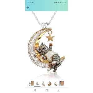 Cat Crescent Pendant Necklace 